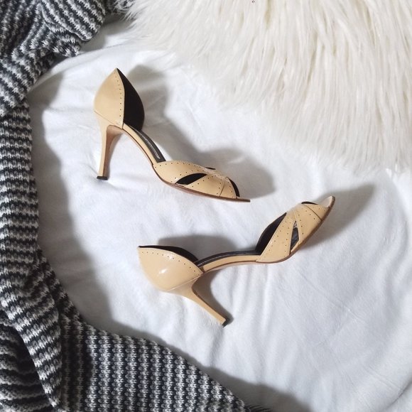 Manolo Blahnik Shoes - blahnik | strappy perforated beige d'orsay pumps